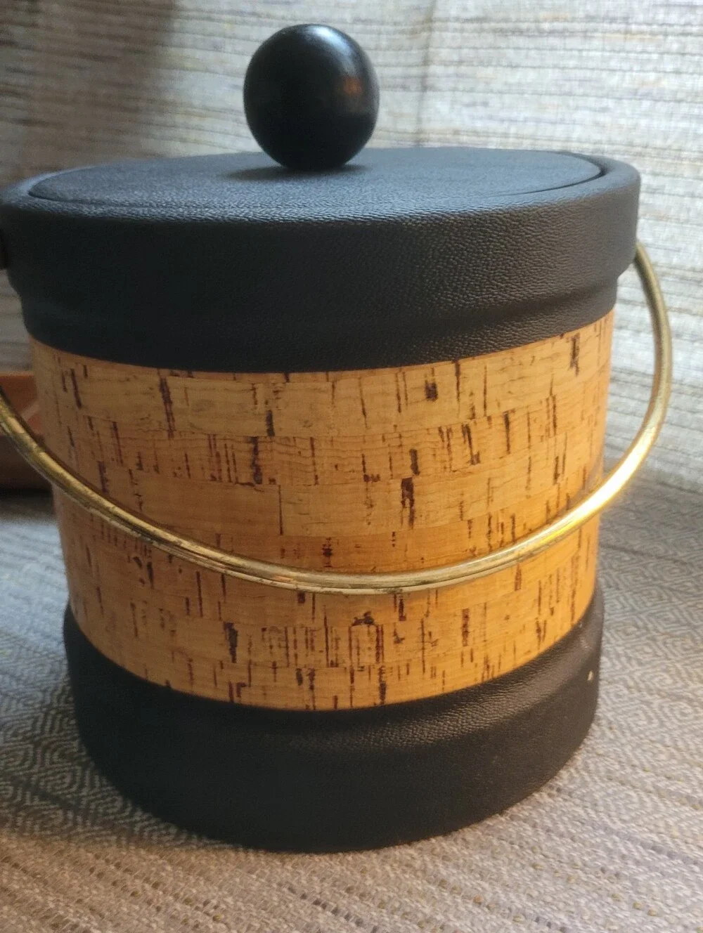 Vintage Kraftware ice bucket With Cork Accent Ice Bucket with Gold Handle